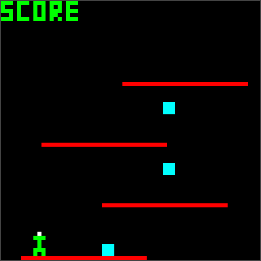 The platformer on its 64 by 64 bitmap display