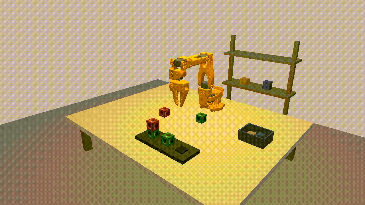 Looping clip of the robot arm simulation following a language command